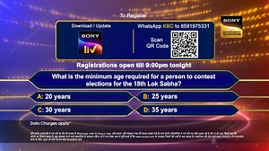 Register now for KBC and come one step closer to the hotseat! To register for KBC, you need to send your answer before tonight 9 pm. Modes of registration - Whatsapp "KBC" on 8591975331 OR SMS to 5667711 KBC Answer (A/B/C/D) Age Gender (M/F/O) OR Download/Update SonyLIV App Amitabh Bachchan #KBConSonyTV #KBC16 #KBCisback | Sony Entertainment Television