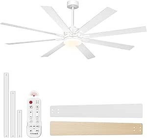 VIVOHOME 72 inch Ceiling Fans with Lights, Flush Mount Large Ceiling Fan with Remote Outdoor Indoor, for Living Room, Bedroom, Patios, 6+1 Speeds Reversible, 3CCT, Dimmable, Timer, White