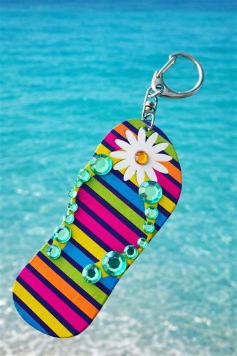 Miami Flip Flop Keychain – Wooden Beach Souvenir – Handmade Rhinestone Bag Charm – Summer Gift - Etsy