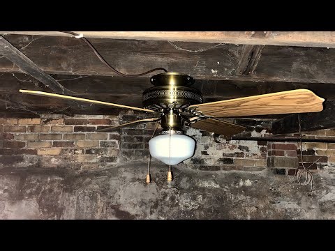 52" Antique Brass Palm Air Hugger Supreme Ceiling Fan (plain oak blades with light)