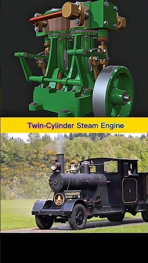Twin Cylinder Vertical Steam Engine Working Animation Industrial Power Mechanism in Motion