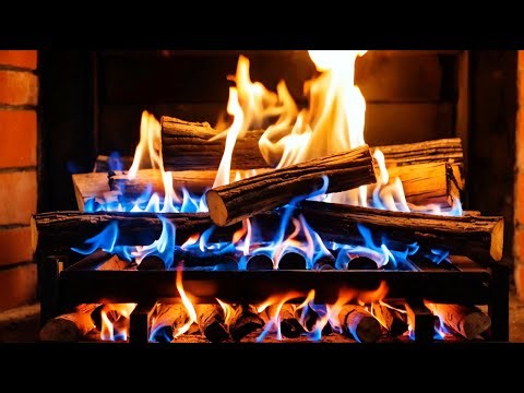 Relaxing Fireplace Featuring Blue–Orange Color-Changing Flames - Beautiful Wooden Log Fireplace