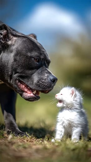 A large dog leans close to a fearless kitten’s stare. ⭐ Subscribe, star, follow, share, comment, and like for more! Big paws meet tiny courage in this sweet standoff. #cute #kitten #dog #love #funny AI Assisted. | Cute Kitten