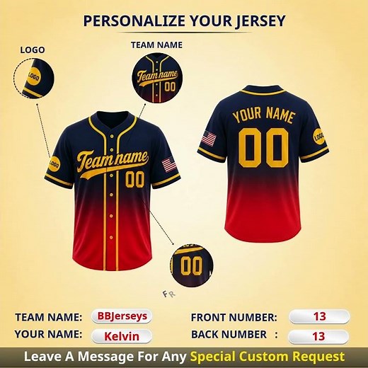 Customize Your Custom Gradient Baseball Jersey | Personalized Team Sports