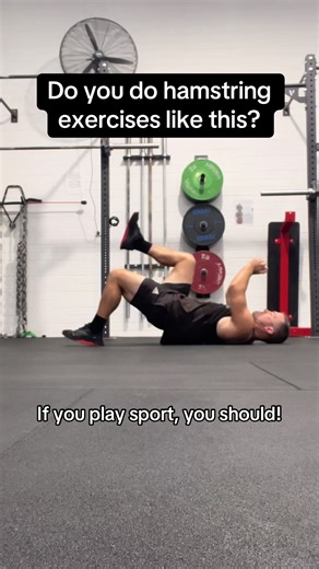 Hamstring catches. After we’ve used isometrics to build strength in the long position, I like to challenge athletes with more dynamic hamstring bridge variations like this. I often program 2 sets of 5 reps each leg, with a 5 second hold in the catch position and we progress them by putting a dumbbell on the hips.