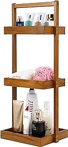Utoplike Teak Shower Caddy Shelf, Freestanding Racks for Bathroom Corner | Standing Shower Organizer, Wooden Storage for Inside Shower, Bath, Office, Stand Up 3 Tier Kitchen Desktop Organization