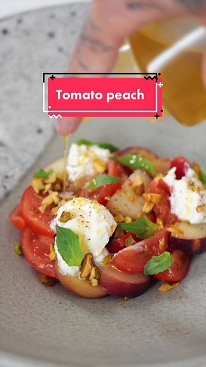 Tomato Peach Salad with Burrata & Tomato Vinaigrette Recipe
