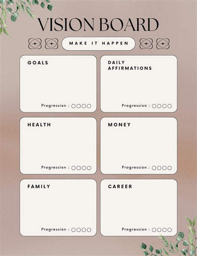 Vision Board & Goal Planner – Affirmations   Goal Setting Chart | Canva Editable, Digital Download, Resell Rights - Etsy