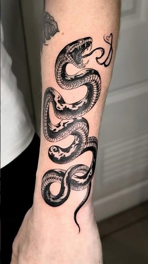 🐍 Bold Snake Forearm Tattoo | Black & Grey Realism Ink 🐍