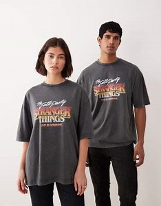 ASOS DESIGN unisex oversized t-shirt with retro Stranger Things print in washed black | ASOS
