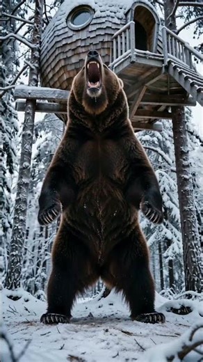 I'm hiding from a BEAR with my cat in a tree shelter! 🐻