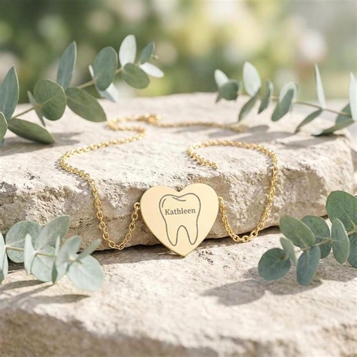 Dental Graduation Gift Necklace, Personalized Tooth Heart Pendant, Custom Name Dental Hygienist Gift, Dentist Graduation Jewelry - Etsy