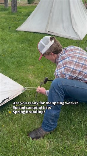 J bar D Teepee Tents set up in about 5 minutes. Here is how: Stake a corner and go around pulling snug. Snap the tractor pins to attach the poles, taking care to have the pins facing away from the canvas. Clip the poles to the large snap at the top of the teepee. Pull the pole from the other side of the teepee, to you and then push the pole that you’re holding in close to the teepee, adjust as needed. Pro Tip- Your tipi will set up easier if the door is unzipped halfway. #jbardcanvasandleather #
