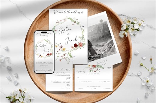 Rustic Wildflower Wedding Invitation Suite Canva Template | DIY Digital Download - Etsy