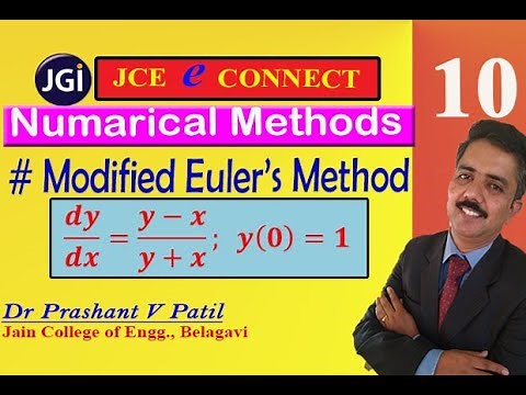 Modified Euler's method to solve dy/dx=(y-x)/(y+x) || Numerical Methods || Dr Prashant Patil