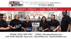 Autel Tech Support - We Got You Covered! If you have questions, #AutelTechSupport has answers. You can Call, Email, LiveChat or get Remote Support on your tool. No question is too small or task too big for our Tech Support Team! Talk with an Autel Tech LIVE, Monday - Friday, 9AM - 9PM EST Call: 1-855-288-3587 Email: USsupport@autel.com Live Chat (bottom of page): http://bit.ly/autel-tech-support | Autel - North America
