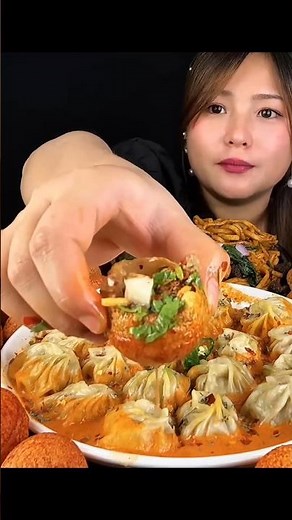 ASMR: Eating Street food eating challenge😍😋Pani Puri momo noodles dahi Puri eating Mukbang🤤