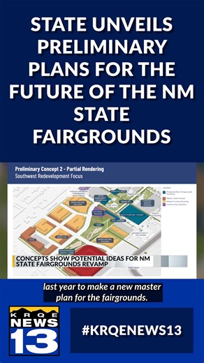 New ideas are emerging for how up to half of the New Mexico State Fairgrounds could be revamped, with everything from new park space to entertainment venues. It’s important to note that no decisions have been made on exactly what would happen there, but three new proposals unveiled this Monday are meant to get neighbors talking, to help fine-tune the vision for the fairgrounds. MORE HERE: https://www.krqe.com/news/albuquerque-metro/state-unveils-preliminary-plans-for-the-future-of-the-new-mexico