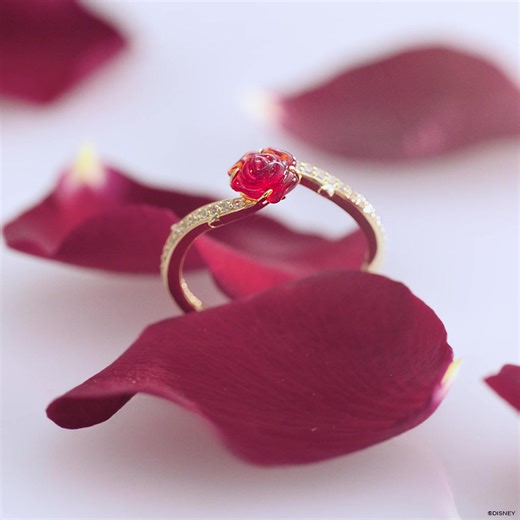 Inspired by Disney’s Beauty and the Beast, our new rose ring is crafted from 14k gold plating with openwork details and sparkling stones. | Pandora