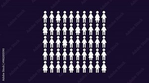 Overpopulation animation. Population growth animated element. People silhouettes showing up. Focus moving, scaling. Isolated illustration on dark background. Transition alpha video. Motion graphic