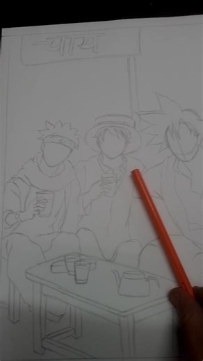 3 Anime Legends in ONE Drawing 😱 | Goku Naruto Luffy Outline Tutorial