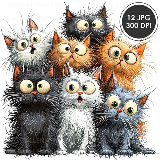 Quirky Cat Watercolor Clipart: 12 Funny Cat Illustrations (digital Download) - Etsy UK