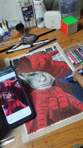 Drawing #Spider-Man: Brand New Day with Oil Pastels 🕷️✨ #Shorts