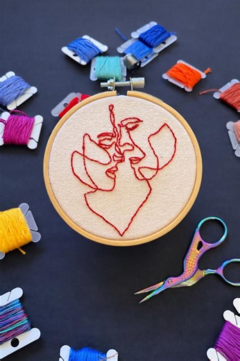 Minimalist Continuous Line Face Embroidery | Abstract Couple Art | Modern Embroidery Hoop | Handmade Wall Decor - Etsy