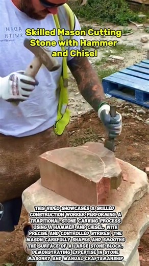 Manual Stone Carving Process | Skilled Mason Cutting Stone with Hammer and Chisel
