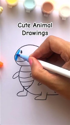 Cute Dinosaur Drawing 🦖 Blue T-Rex Art Tutorial #Shorts