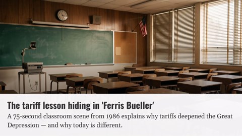 The 'Ferris Bueller' classroom scene explains the 1930 tariff law that deepened the Great Depression