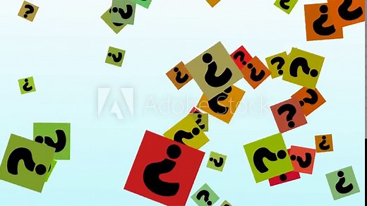 Falling animated cartoon comic question marks full color. Questions marks animated particle