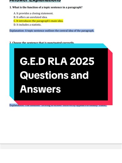 G.E.D RLA 2025 Questions and Answers. #gedstudents #gedresults #gedstudy #ged #gedhelp #gedscience #gedrla #gedmath
