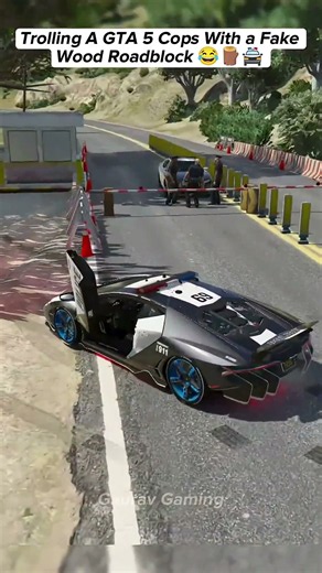 Trolling A GTA 5 Cops With a Fake Wood Roadblock 😂🪵🚔 #gta5