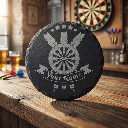 Personalised Darts Slate Coaster — Laser Engraved Dartboard Design, Custom Name Gift - Etsy Canada