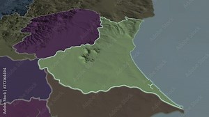 Ibaraki - prefecture of Japan zoomed on the administrative map of the globe. Animation 3D