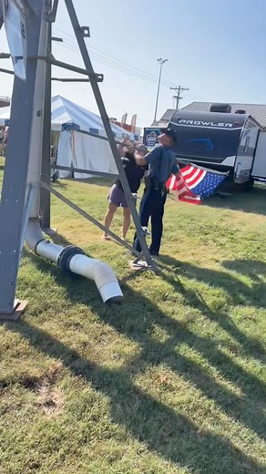 Trooper Kreed Parr (K-169) had the honors on day one of the Kansas State Fair to put up this flag! It sure has already been an outstanding weekend! | Kansas Highway Patrol - Troop E