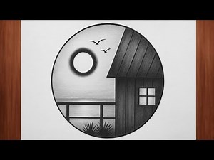 "How to Draw a Beautiful Circle House Scenery with Pencil | Easy Sunset Drawing for Beginners"