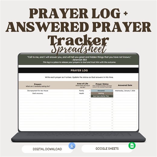 Prayer Log & Answered Prayer Tracker – Google Sheets | Christian Spiritual Journal Spreadsheet | Faith-based Digital Planner - Etsy