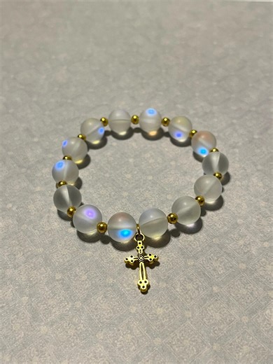 Iridescent Beaded Cross Bracelet - Etsy