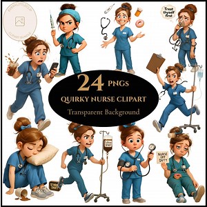 Funny Nurse Clipart Set – Quirky Medical Characters, RN Clipart, Cute Nurse Illustrations for Stickers, Cards, Scrapbooking - Etsy