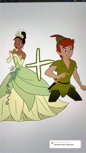 Princess Tiana X Peter Pen 💚#transformation #disney #glowup #art #princess #drawing