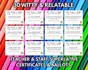Funny Teacher Award, School Staff Awards, Teacher Superlatives, Superlative Award Certificates, Staff Awards, End of Year Awards - Etsy