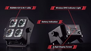 Wireless Rechargeable Stage Lights, 5200mAh Par Lights, 40W RGBW+UV Uplight, Controllable via APP, Remote Control, and Wireless DMX; Suitable for Weddings, Events, DJ Shows, and Stage Lighting.(Black)