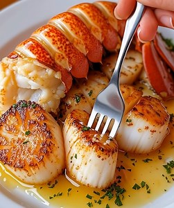 80K views · 826 reactions | Your ultimate fancy dinner flex—rich, buttery, and unforgettable!  Ingredients: 1 lobster tail, split and cleaned 6–8 large sea scallops, patted dry 3 tbsp unsalted butter | Tasty Home Recipes | Facebook