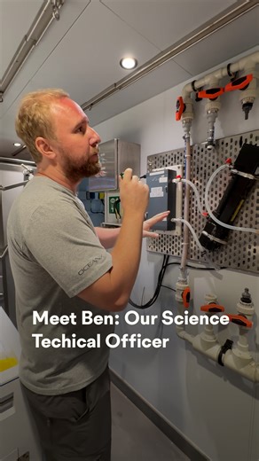 Meet Ben, our Science Technical Officer (STO), who helps maintain the ship’s “water wall”—a continuous flow-through system that brings surface seawater into the lab for real-time monitoring. As water is pumped from just below the surface, it passes through a series of sensors measuring temperature, salinity, nitrate levels, light transmission, and chlorophyll fluorescence. This setup allows us to track subtle changes in ocean surface conditions while underway—supporting ongoing studies in ocean 