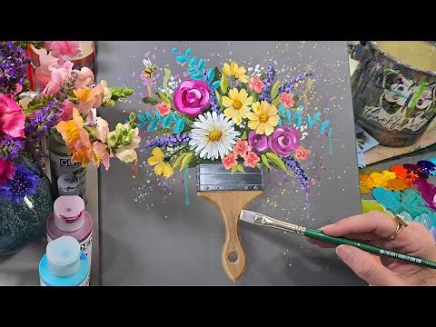 How to Paint a Floral Paint Brush Acrylic Painting Tutorial