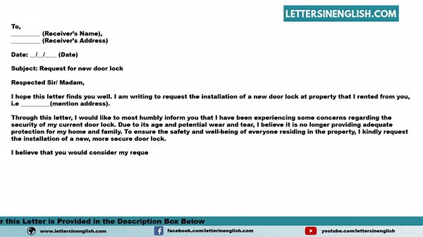 Request Letter For New Door Lock Installation - Sample Letter Requesting New Lock on Door