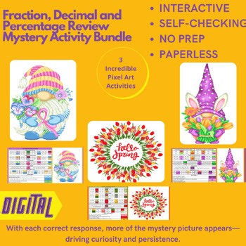 Digital Math Pixel Art Review Bundle- NO PREP (Fractions, Decimals, Percentages)