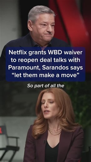 Asked about Netflix’s matching rights, Netflix co-CEO Ted Sarandos declined to comment on how high the company would push its own offer, which currently stands at $27.75 per share, all-cash for Warner Bros. Discovery's streaming and studio assets. “I don’t want to get into the hypotheticals,” he told CNBC's Julia Boorstin. “Let them make a move, and then we’ll see where the next step takes us.” cnb.cx/4tHDrCi | CNBC